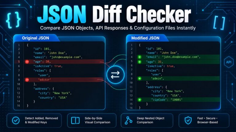 Compare JSON files side by side showing added and removed values highlighted