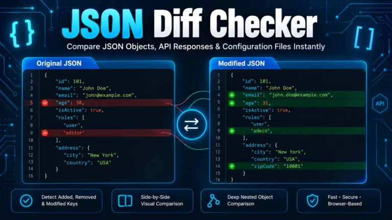 Compare JSON files side by side showing added and removed values highlighted